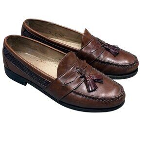Allen Edmonds Bennington 11 D Leather Tassel Loafers Shoes Woven Cognac